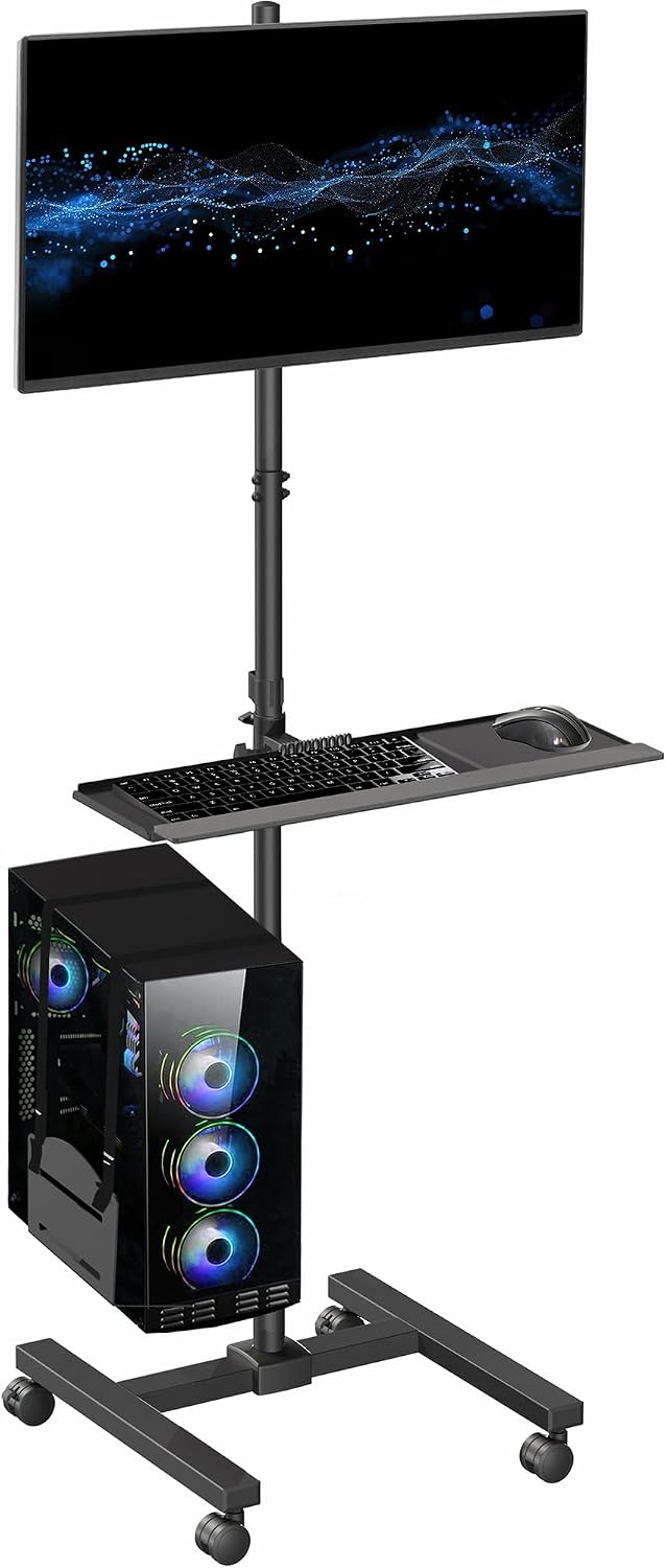 Black Rolling Computer Cart Wi - Adjustable Monitor Mount ulasan dan harga
