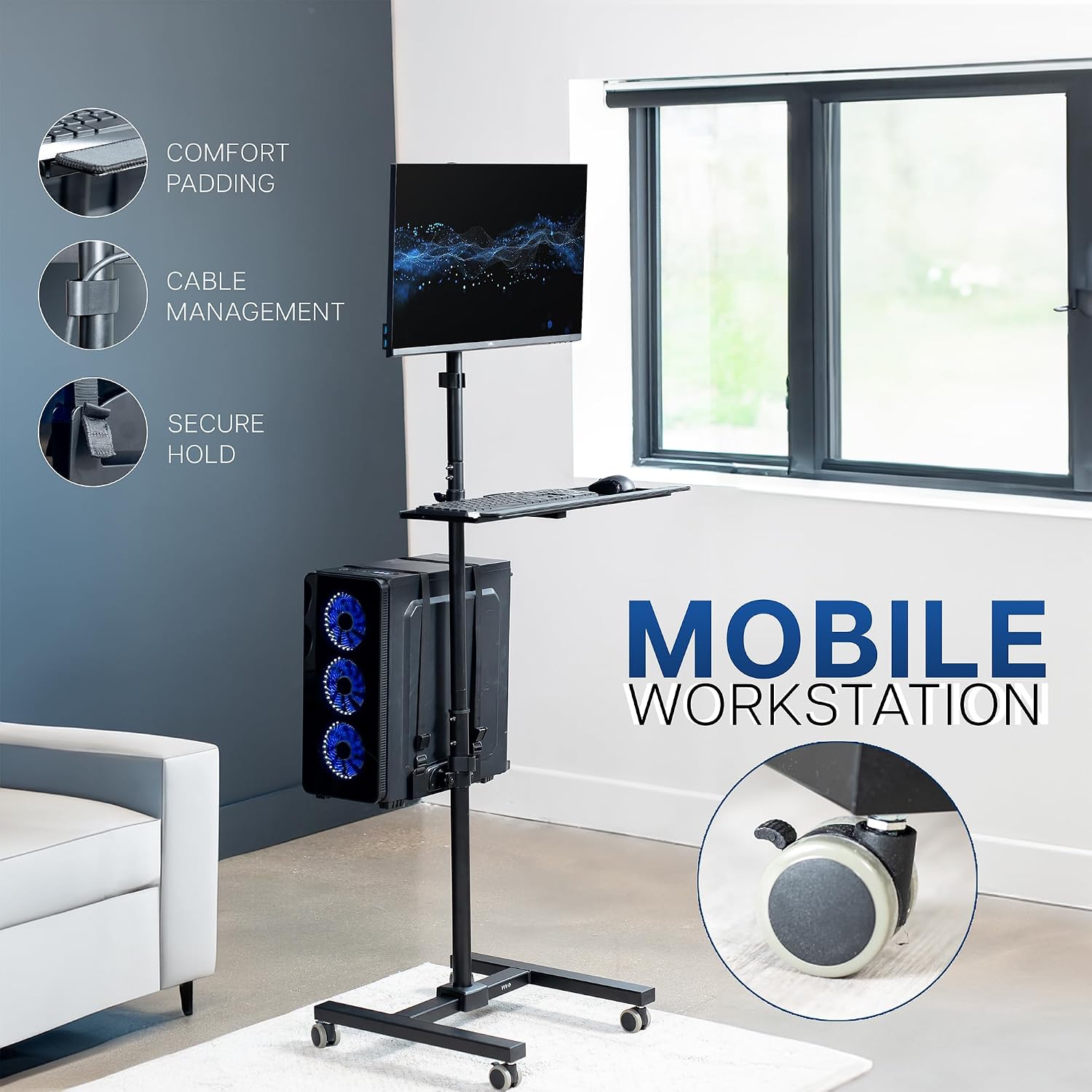 Black Rolling Computer Cart Wi - Adjustable Monitor Mount ulasan dan harga