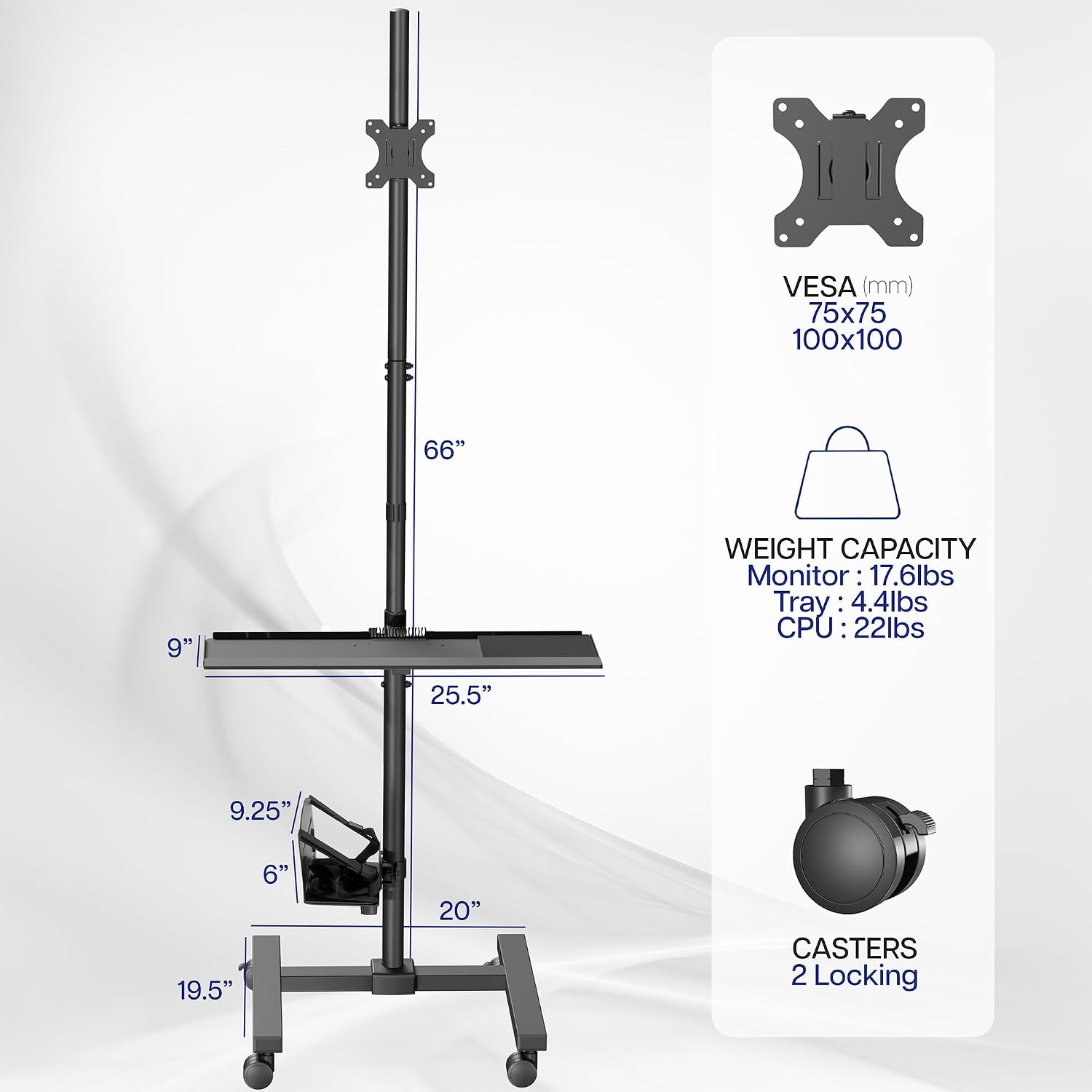 Black Rolling Computer Cart Wi - Adjustable Monitor Mount ulasan dan harga